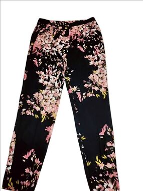 Escada Fantasy Floral Print Pants Black & Pink